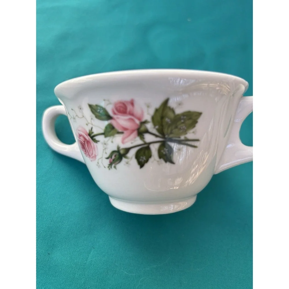 2 Handled Cup & Saucer By Jackson China Roses Floral Restaurant Ware Vintage